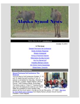 Alaska Synod News - October 15, 2014