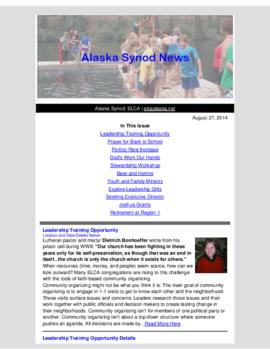 Alaska Synod News - August 27, 2014
