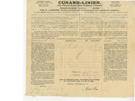 Cunard Line Steamship Contract for Emigration, March 3, 1911