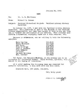 Parkland Library History Committee Memo