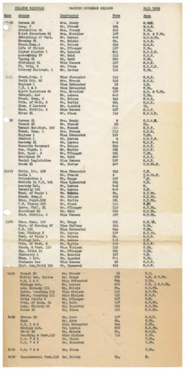 1939 Fall Class Schedule